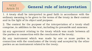 Treaty Law Convention Article 31 General rule of interpretation [upl. by Cynthla]