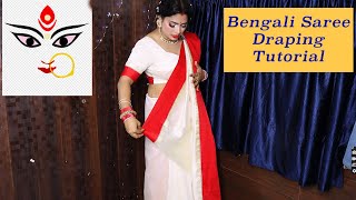 Traditional Bengali Saree Draping For Durga Puja  Easy Bengali Saree Draping Tutorial [upl. by Giguere448]