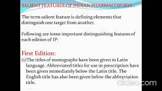 Sailent features of Indian Pharmacopoeia [upl. by Namrak]