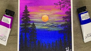 Full Moon Night Painting  Acrylic Painting for Beginners [upl. by Ahsyla]