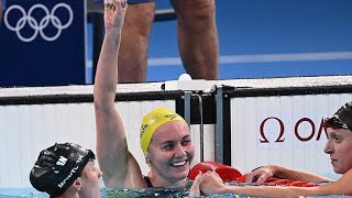 Ariarne Titmus beats Summer McIntosh Katie Ledecky to win gold in women’s 400meter freestyle [upl. by Ahsitram]