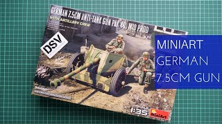 Miniart 135 German 75cm Anti Tank Gun PAK 40 Mid Prod 35400 Review [upl. by Anayd]