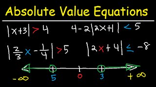 Solving Absolute Value Equations and Inequalities  Number Line amp Interval Notation  Algebra [upl. by Joana]