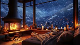 Snowstorm Breathtaking View Crackling Fire amp Cats  Winter Ambience for Sleep Relax or Study [upl. by Haidabej359]