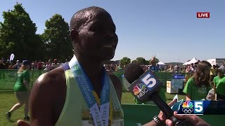 NBC5 finish line interview with Vermont City Marathon mens winner Kiplangat Terer [upl. by Hanforrd]