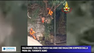 VALDAGNO VIGILI DEL FUOCO SALVANO DUE RAGAZZINI SORPRESI DALLA PIENA DEL TORRENTE AGNo [upl. by Petrie]