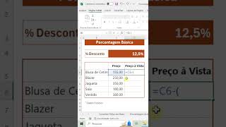 PORCENTAGEM BÁSICA NO EXCEL  ENCONTRE O PREÇO COM DESCONTO excel calcular cursoonline [upl. by Hedley]