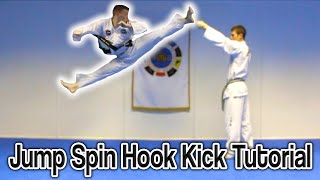 Taekwondo Jump Spin Hook Kick Tutorial  GNT How to [upl. by Ennasil]