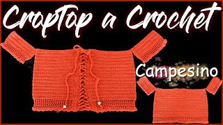 CROP TOP TEJIDO A CROCHET  PASO A PASO  BLUSA ESTILO CAMPESINA  NIRVANA CROCHET  REF 04 [upl. by Atinuahs]