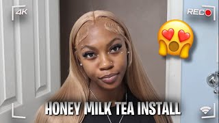 HONEY MILK TEA WIG INSTALL🍯 GLUELESSKAAYLION  ft megalookhair [upl. by Abibah]