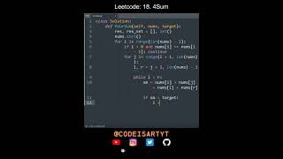 Leetcode 18 4Sum in Python  Python Leetcode  Python Coding Tutorial  Python Coding ASMR Python [upl. by Aydidey]