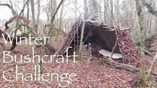 Winter 48hr Bushcraft and Survival Challenge Primitive Debris Shelter [upl. by Camile513]