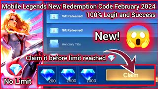 Mobile Legends New Redemption Code February 11 2024 ML Redeem code No Limit 100 legit Terbaru [upl. by Jonette]