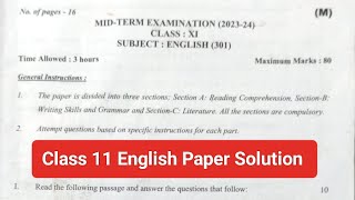 Class 11 English Mid Term Solution Paper Session 202324Half yearly question 2024class 11 english [upl. by Synn]