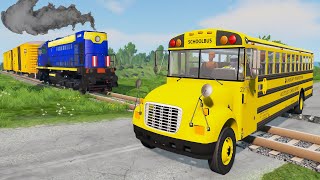 Truck Rescue Bus Cars  Bus vs Train Rails 4 BeamNG Drive [upl. by Richart]