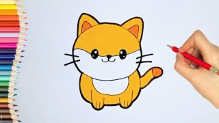 How to Draw CUTE CAT amp Coloring For KIDS Easy Draw  Menggambar amp Mewarnai KUCING Sangat Mudah [upl. by Ellehsram]