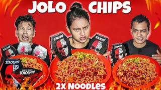 JOLO CHIPS WITH 2X 🥵 NOODLES CHALLENGE  EXTREME SPICY 🥵 FOOD EATING [upl. by Atnaloj]