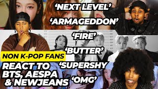 NON KPOP FANS REACT TO BTS NEWJEANS amp AESPA FOR THE FIRST TIME [upl. by Adnara539]