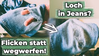 Jeans flicken Loch am Knie Schritt für Schritt reparieren [upl. by Lapotin761]