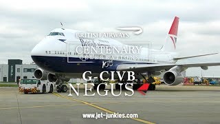 BA NEGUS GCIVB 747400 retro media event arrival and walk around London Heathrow [upl. by Anigar]