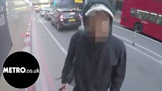 Cyclist blasts air horn at London pedestrians  Metrocouk [upl. by Leissam]