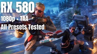 RX 580 amp Ryzen 5 5500 Fortnite Chapter 5 All Settings Tested  1080p  TAA 100 RES [upl. by Elwaine]