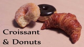 Miniature Cafe Croissant amp Donut from polymer clay tutorial [upl. by Pedrick902]