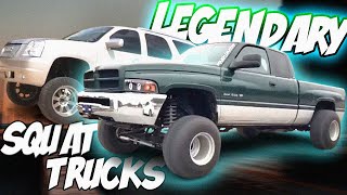 Legendary Squat Truck Rollers  Top 5 Squatted Trucks Meet [upl. by Nwahsaj715]