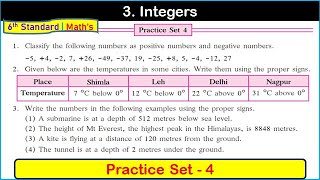 Practice set 4  Class 6  Chapter 3  Integers  6th standard Maths  Maharashtra State Board [upl. by Malliw]