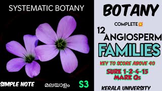 BOTANYSYSTEMATIC BOTANYANGIOSPERM FAMILIEScompleteS3QUESTIONS FOR ESSAYSURE QമലയാളംKU [upl. by Goodwin]