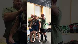 Two Strongmen help U80 athlete into his deadlift suit [upl. by Lienhard]