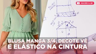 BLUSA MANGA 34 DECOTE VÊ E ELÁSTICO NA CINTURA [upl. by Edmonds]