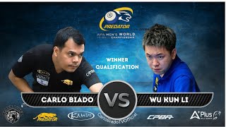 Carlo Biado VS Wu Kun Li ▫️Winner Qualification ▫️Predator World 10 Ball Championship [upl. by Nairadal]