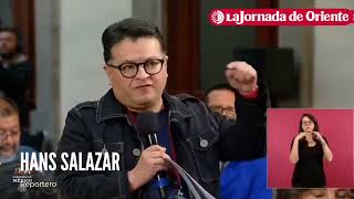 quotTu jefe es un usureroquot le dice Hans Salazar a reportero de TV Azteca durante la mañanera de hoy [upl. by Anelat]