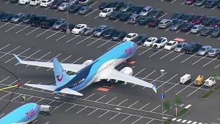 Aerials of 737 MAX planes parked at Boeing Field Renton factory [upl. by Ecnarrot]