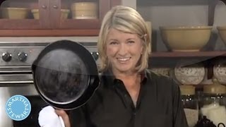 How to Clean and Season a Cast Iron Skillet  Martha Stewart Kitchen Tips [upl. by Buna856]