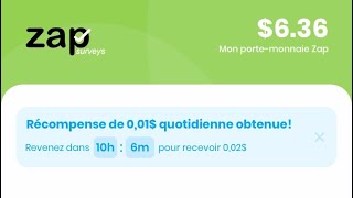 ZAP SURVEYS APPLICATION QUI TE FAIT GAGNER 650 en 30secondes [upl. by Ruder385]