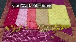 Cut work silk linen saree  cut work design silk saree [upl. by Arias]