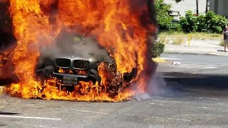 Car erupts in flames [upl. by Taveda]