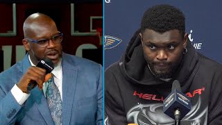 Zion Williamson Reacts to Shaq amp Chucks Shape Comments about him Postgame Interview [upl. by Nywrad]