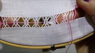 Sfilatura con quattro colonnine incrociate  Tutorial ricamo a mano hand Embroidery Deshilado [upl. by Waldemar723]