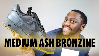 Nike Air Force 1 Medium Ash Bronzine On Foot Sneaker Review QuickSchopes 614 Schopes FB8877 200 [upl. by Idelle]