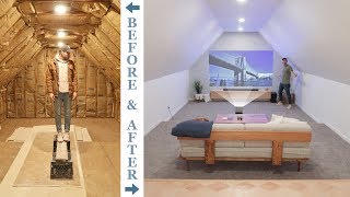 DIY ATTIC TO 4K HOME THEATER RENOVATION  how to remodel an attic [upl. by Rimas]