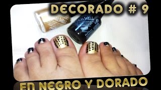 Decorado uñas de los pies 9 EN NEGRO Y DORADO [upl. by Lynett]