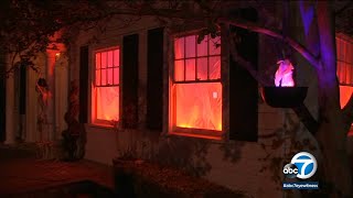 Halloween decors realism at Riverside home prompts emergency calls to fire department I ABC7 [upl. by Gnoud66]