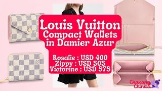 Louis Vuitton Rosalie Victorine Zippy Compact Wallets in Damier Azur  How they fit in Alma BB [upl. by Roseline444]