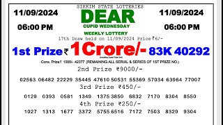 🔴Dear Lottery Result 6PM Today 110924  Sikkim Lottery Sambad [upl. by Kcirederf]