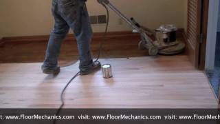 Refinishing hardwood floors Applying Stain with Buffer [upl. by Siradal]