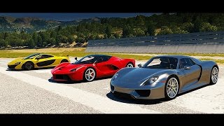 McLaren P1 vs Ferrari LaFerrari vs Porsche 918 Spyder  VIR Lap  Forza Motorsport [upl. by Lilllie]