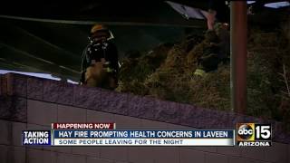 Firefighters spend the day into the night fighting hay bale fire [upl. by Yerak]